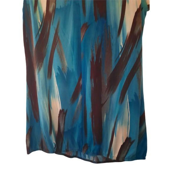 Agenda sleeveless blouson style painted stripes turquoise, brown, tan Large - Picture 4 of 5